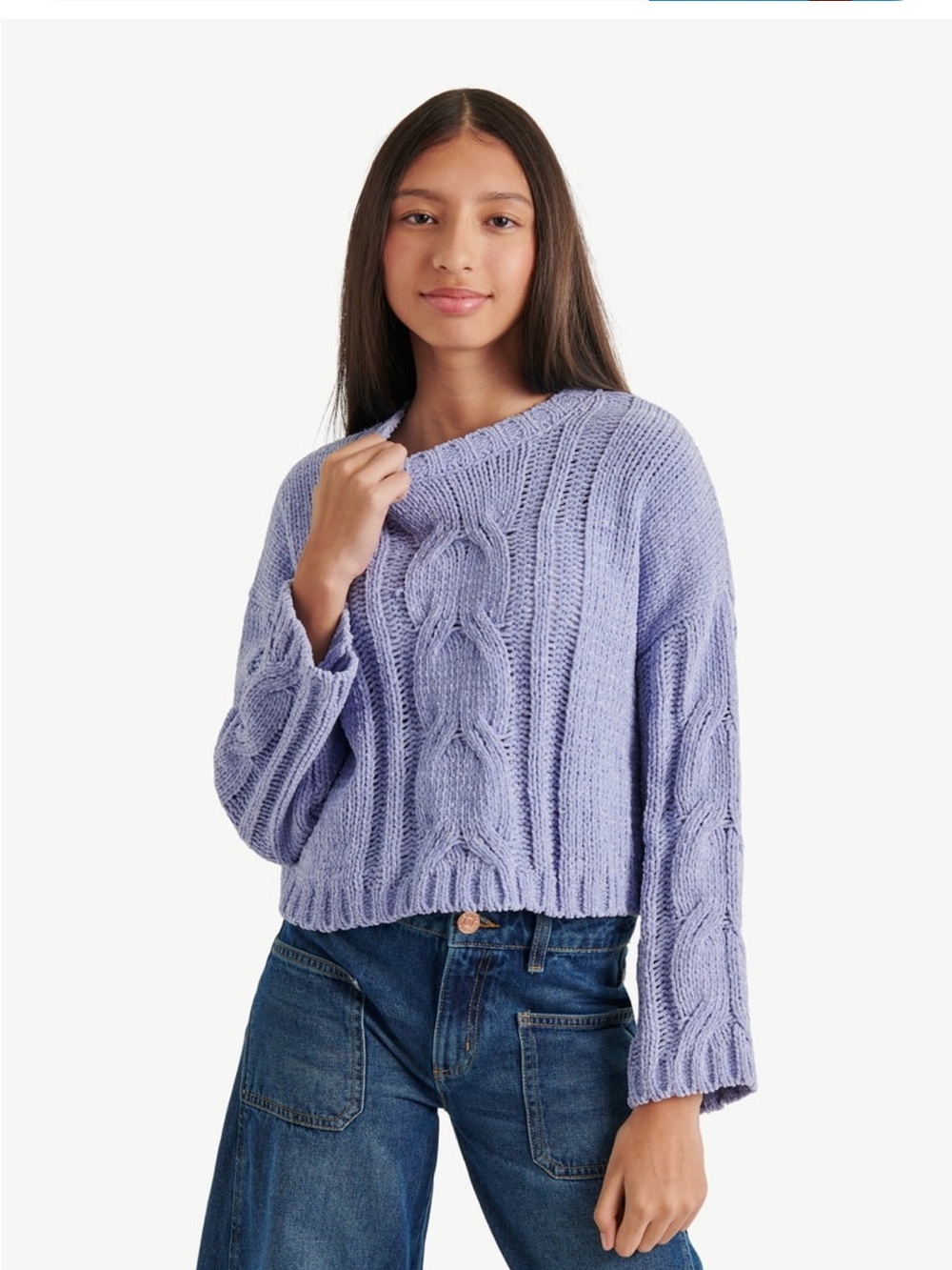 Justice Lavender Cable-Knit Cropped Sweater